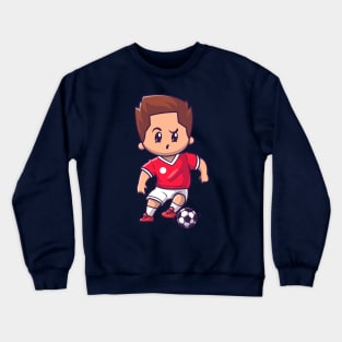 Cute Boy Playing Soccer Cartoon Crewneck Sweatshirt